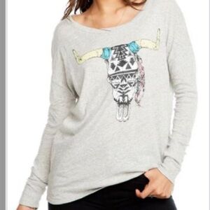 NWT Chaser Aztec cowskull heather grey long sleeve top size M